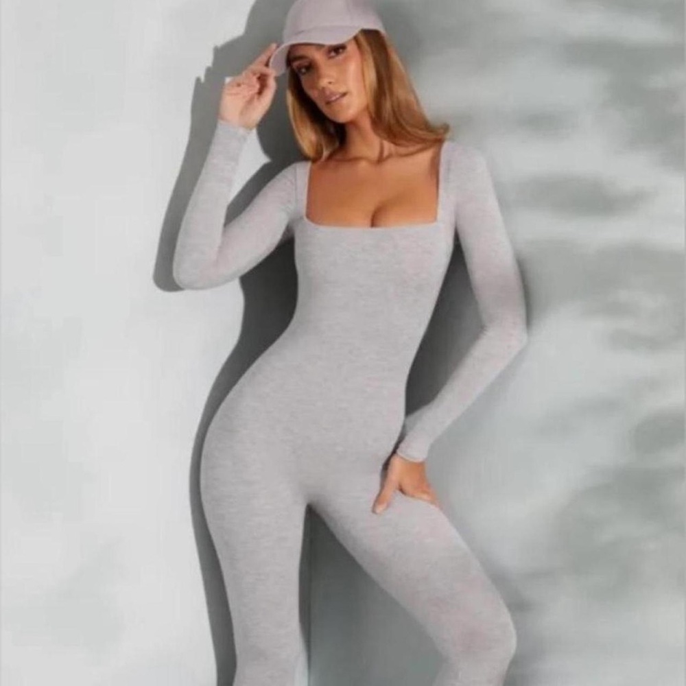 Oh Polly Gray Long Sleeve Jumpsuit